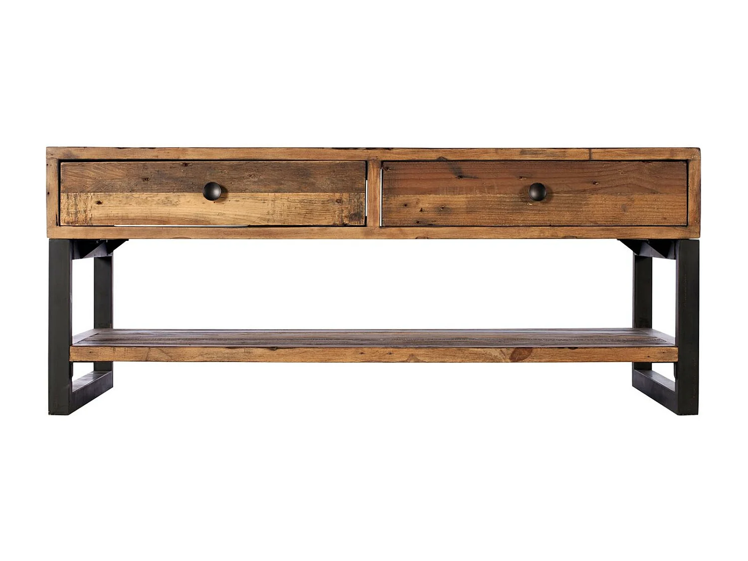 Table basse bois recyclé double plateau 2 tiroirs BRISBANE