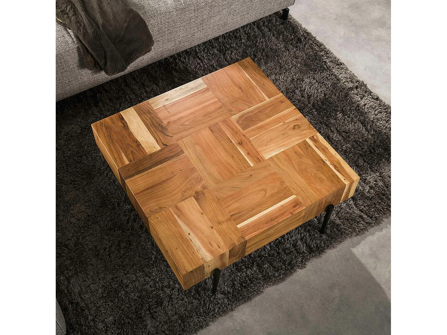 Table basse carrée motif damier en bois d'acacia MELBOURNE