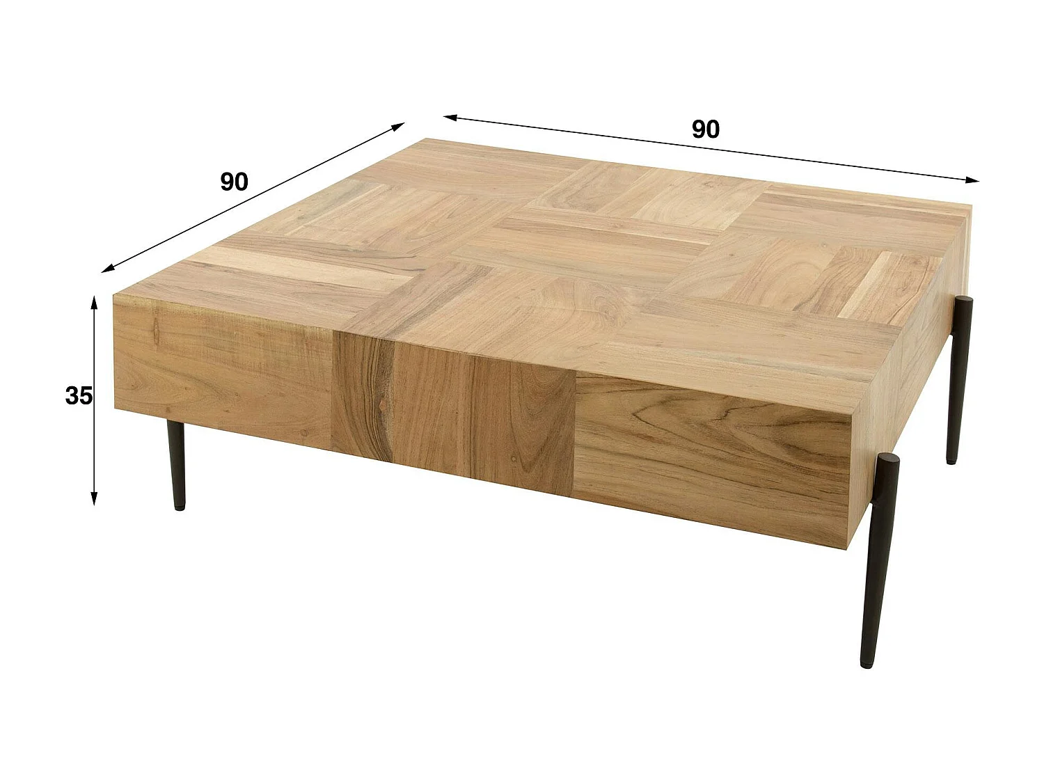 Table basse carrée motif damier en bois d'acacia MELBOURNE