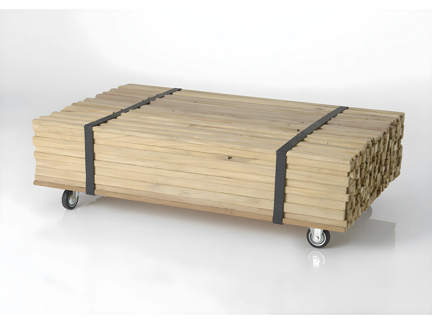 Table basse à roulettes en bois recyclé naturel 110x70x33cm