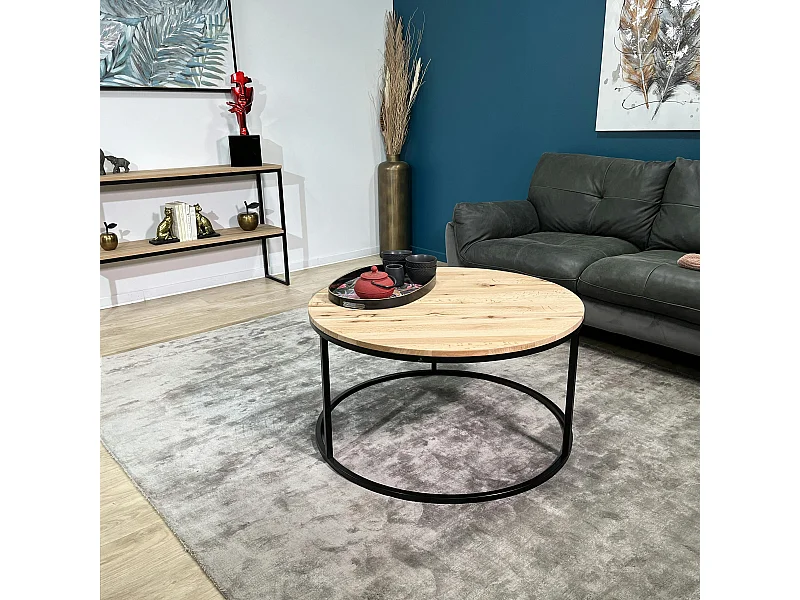 Table basse ronde diamètre 90 cm en chêne blanc PALERME