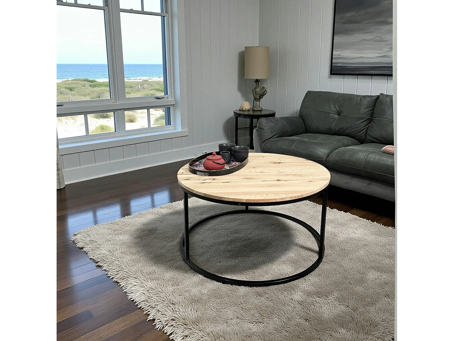 Table basse ronde diamètre 90 cm en chêne blanc PALERME