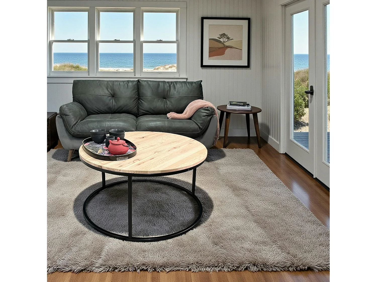 Table basse ronde diamètre 90 cm en chêne blanc PALERME