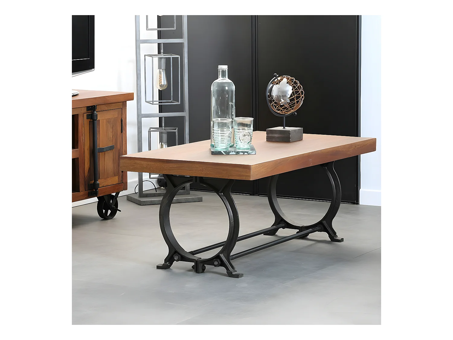 Table basse industrielle vintage bois recyclé LEEDS