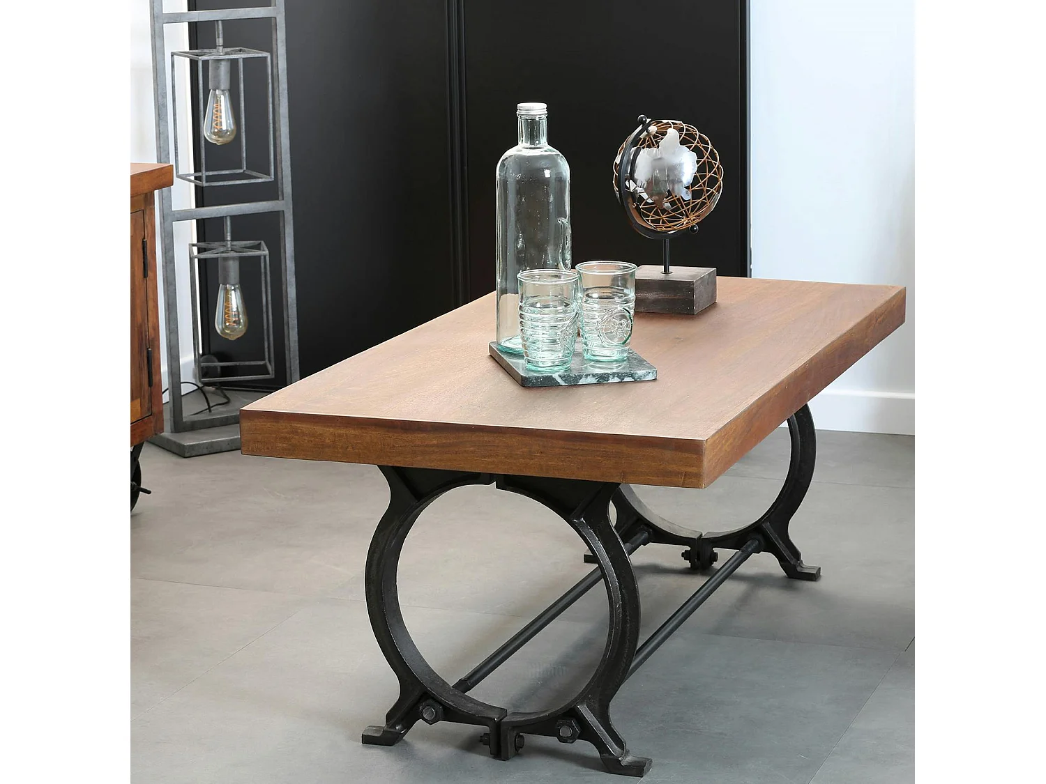 Table basse industrielle vintage bois recyclé LEEDS