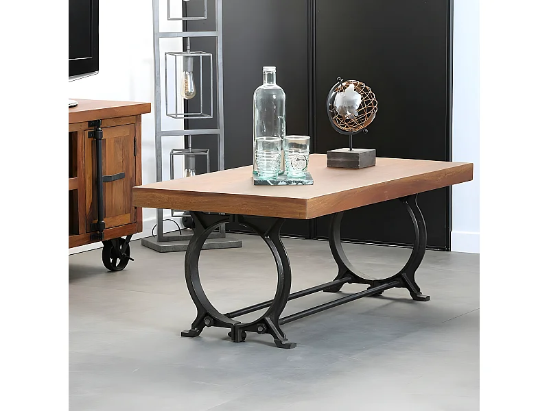 Table basse industrielle vintage bois recyclé LEEDS