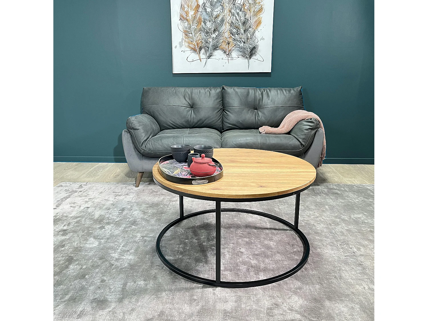 Table basse ronde diamètre 90 cm en chêne huilé PALERME