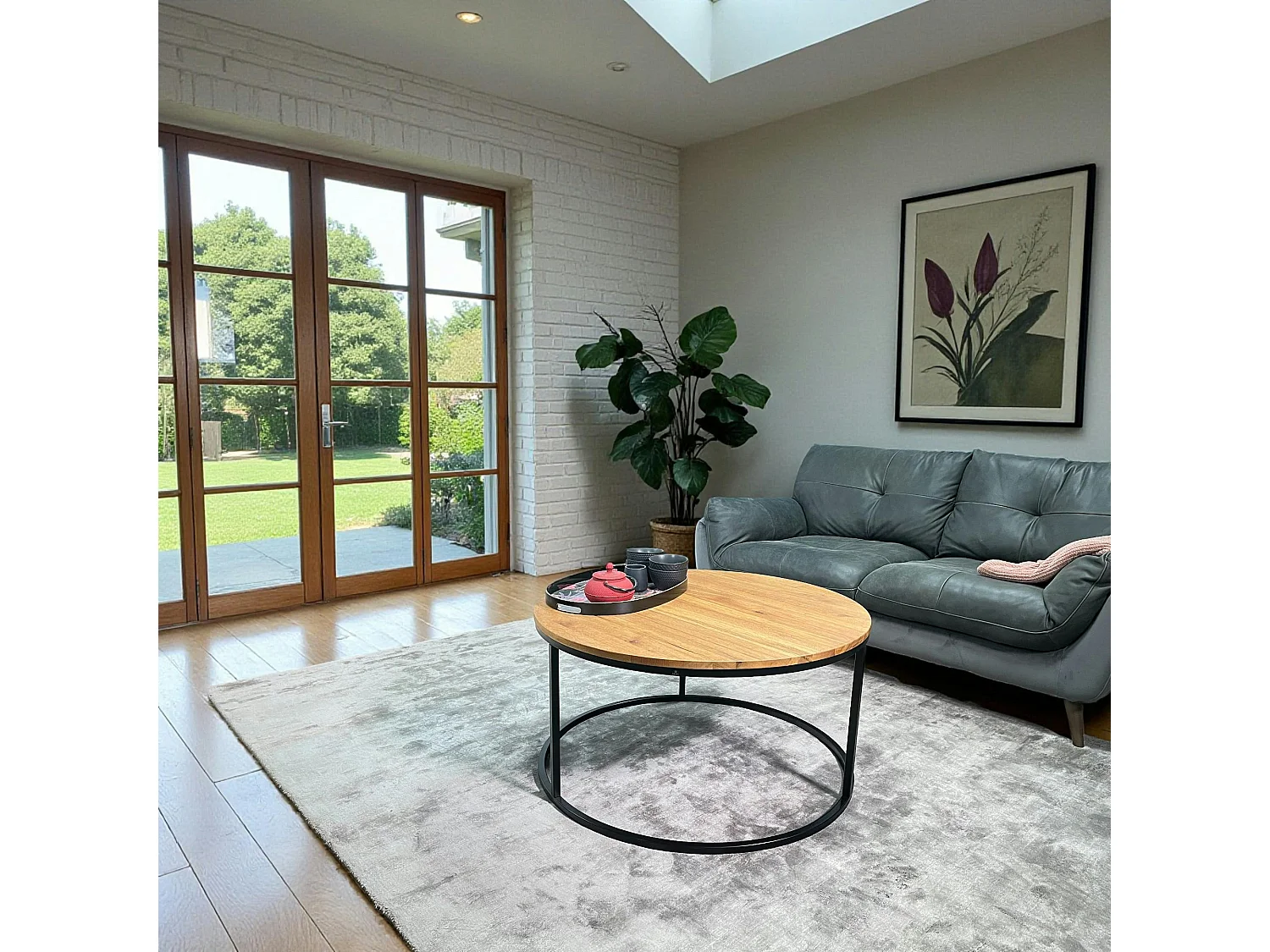 Table basse ronde diamètre 90 cm en chêne huilé PALERME