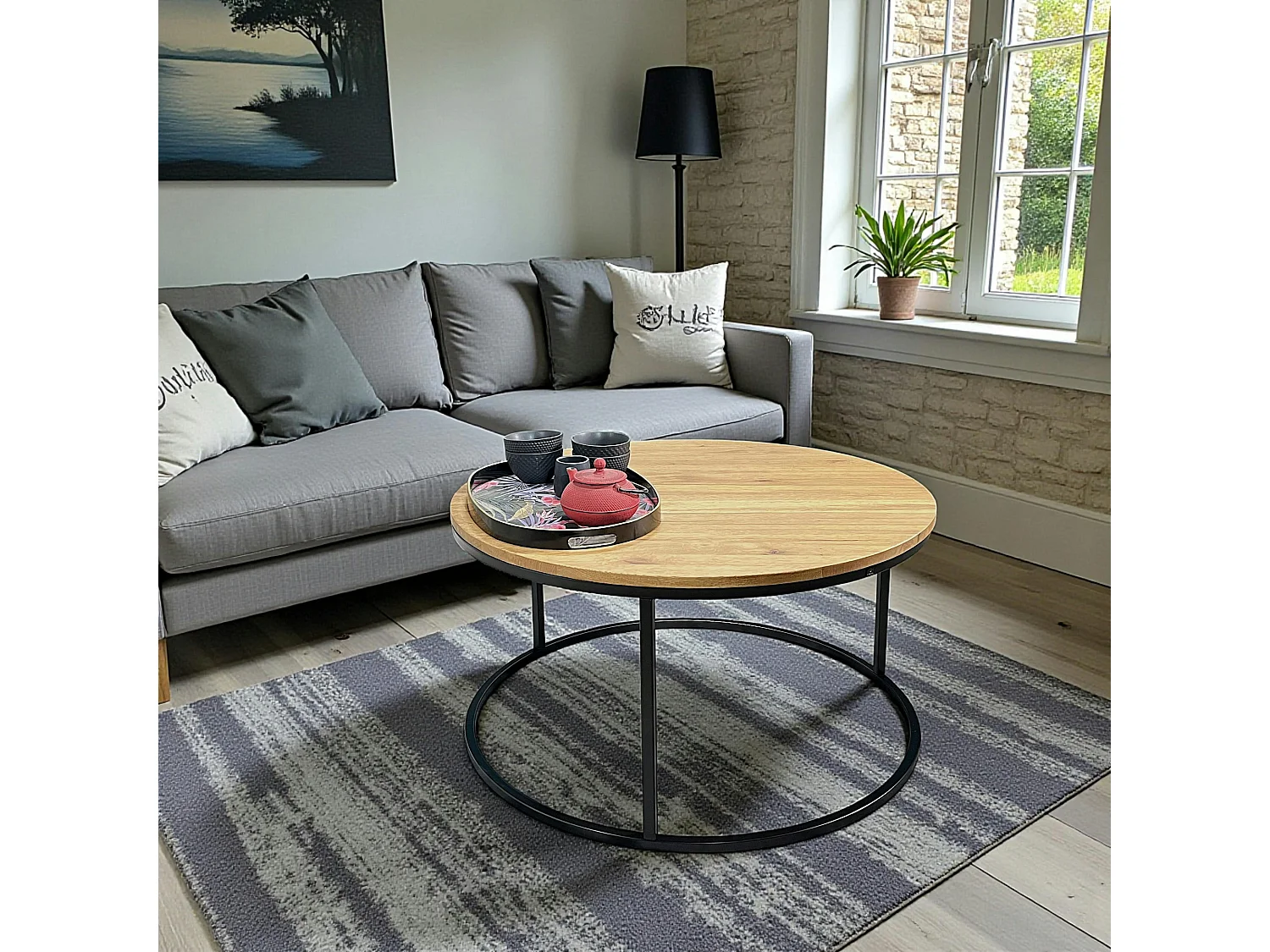 Table basse ronde diamètre 90 cm en chêne huilé PALERME