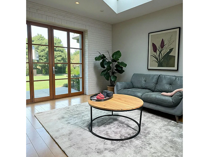 Table basse ronde diamètre 90 cm en chêne huilé PALERME