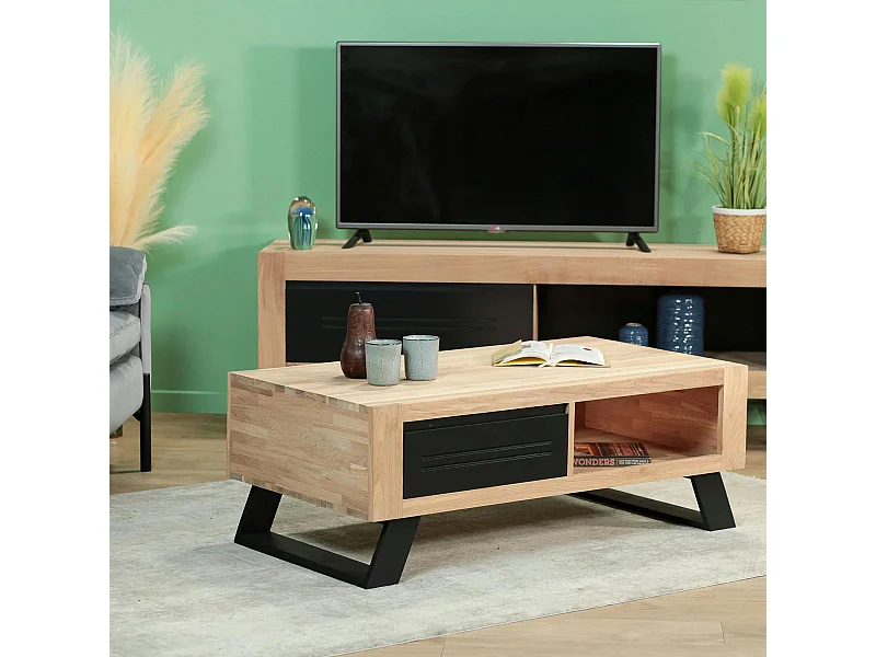 Table basse en chêne 1 tiroir ATLANTA