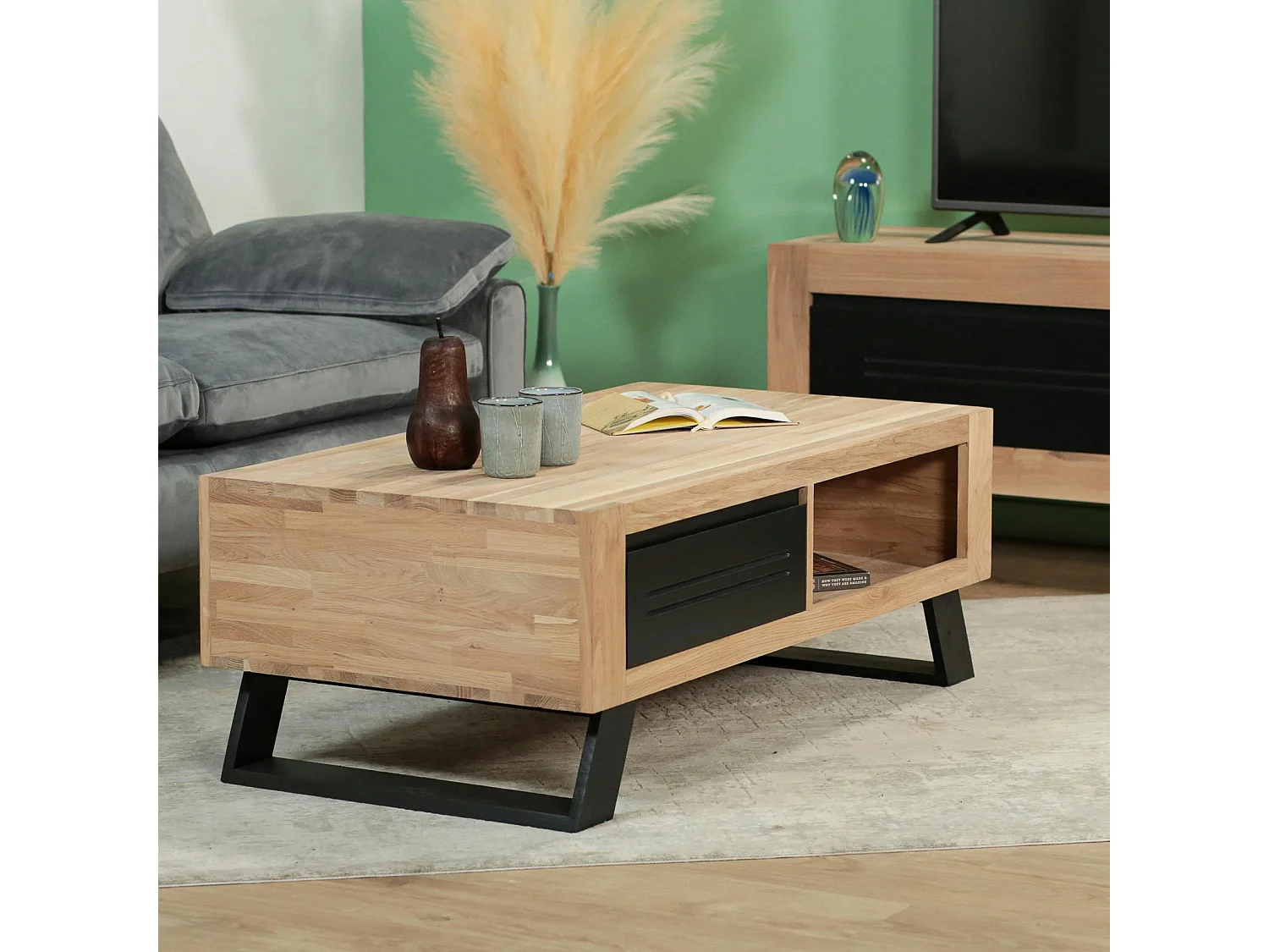 Table basse en chêne 1 tiroir ATLANTA