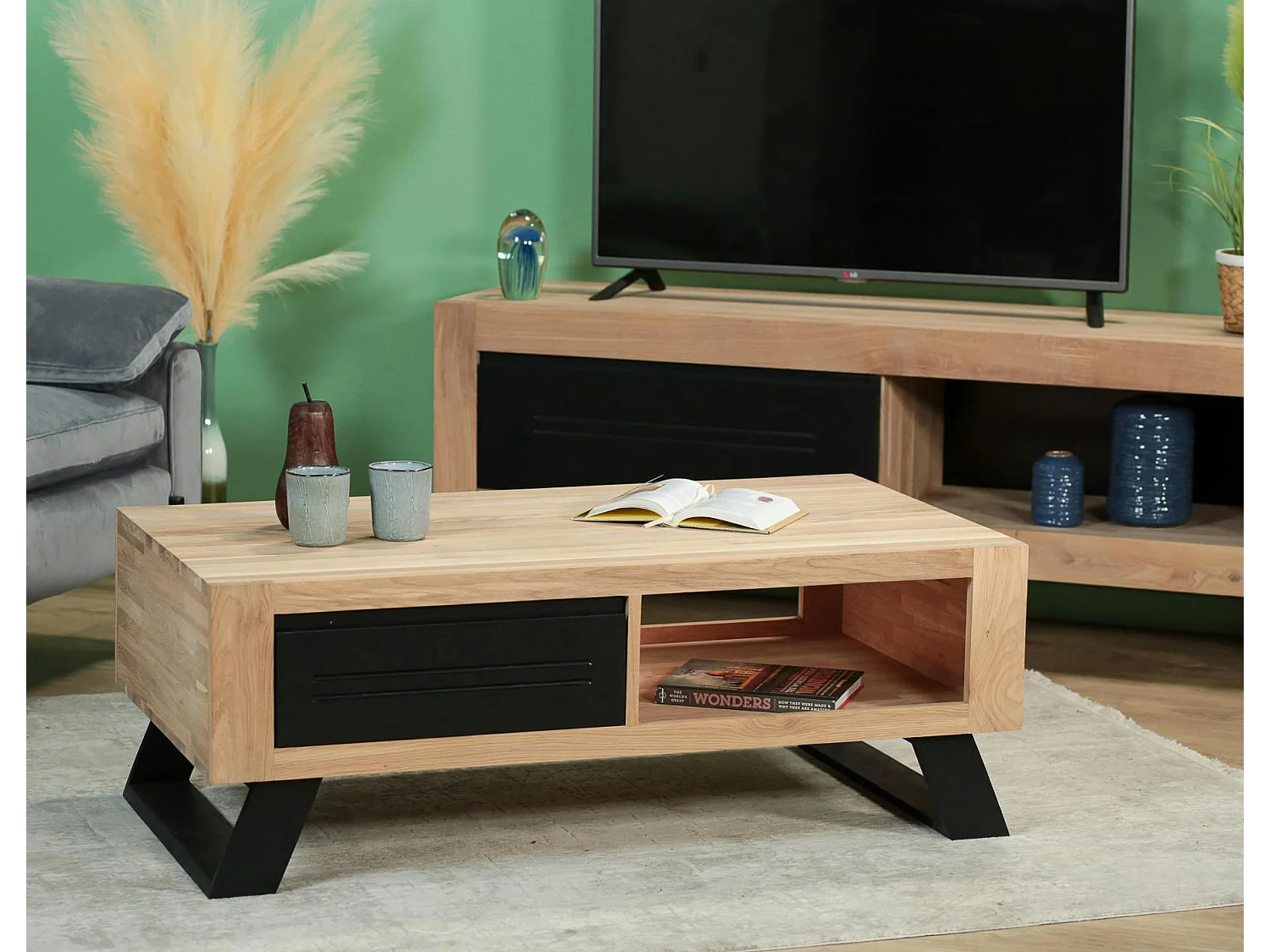 Table basse en chêne 1 tiroir ATLANTA