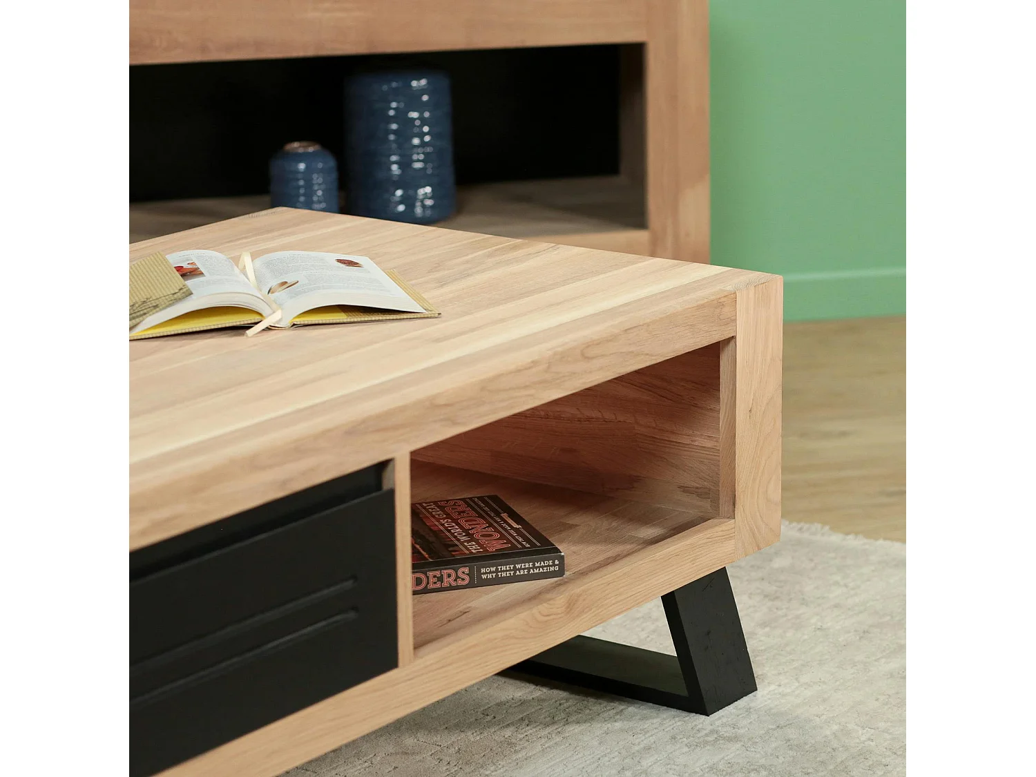 Table basse en chêne 1 tiroir ATLANTA