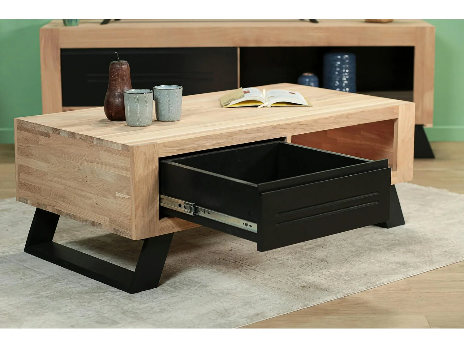 Table basse en chêne 1 tiroir ATLANTA