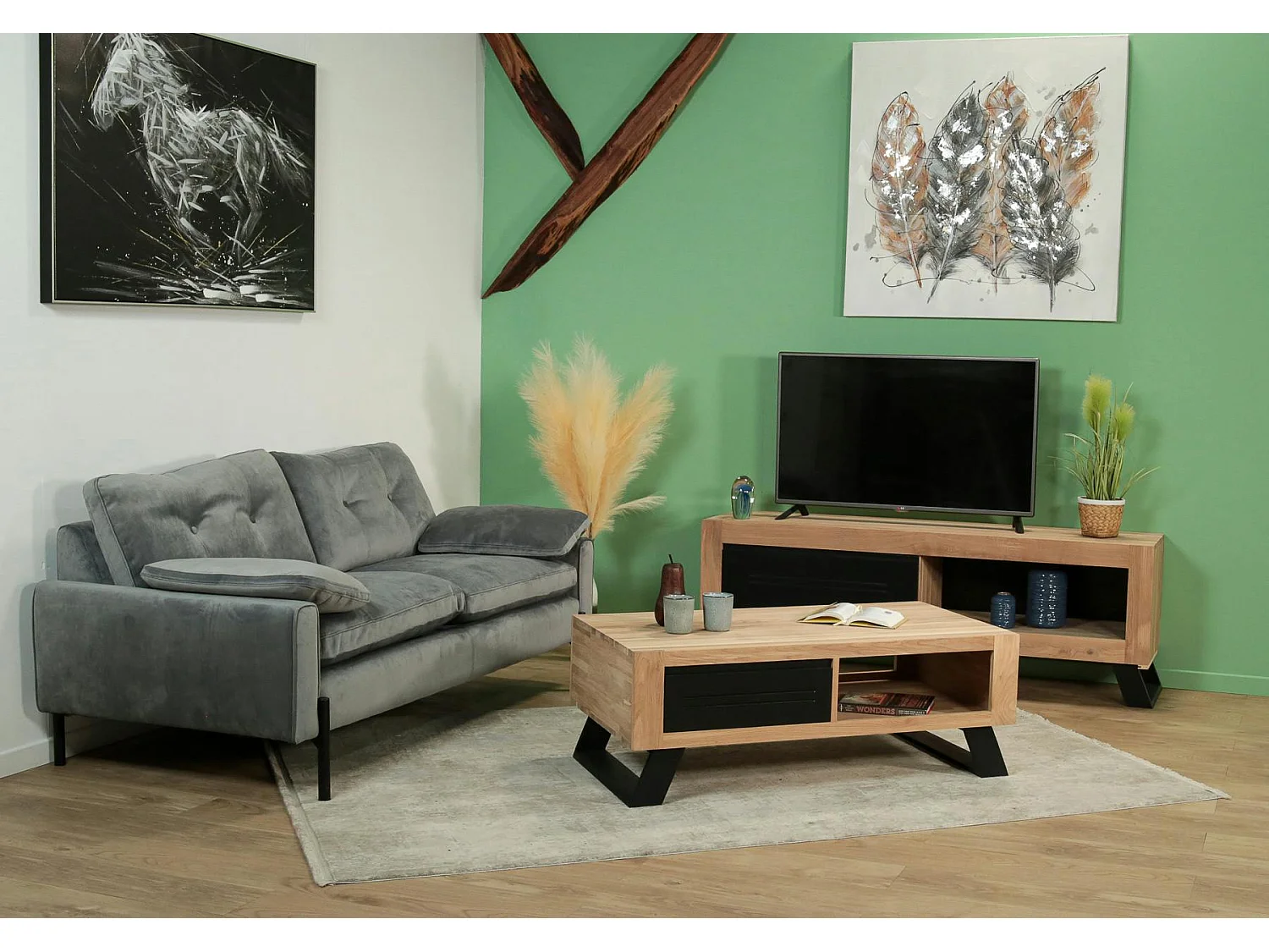 Table basse en chêne 1 tiroir ATLANTA