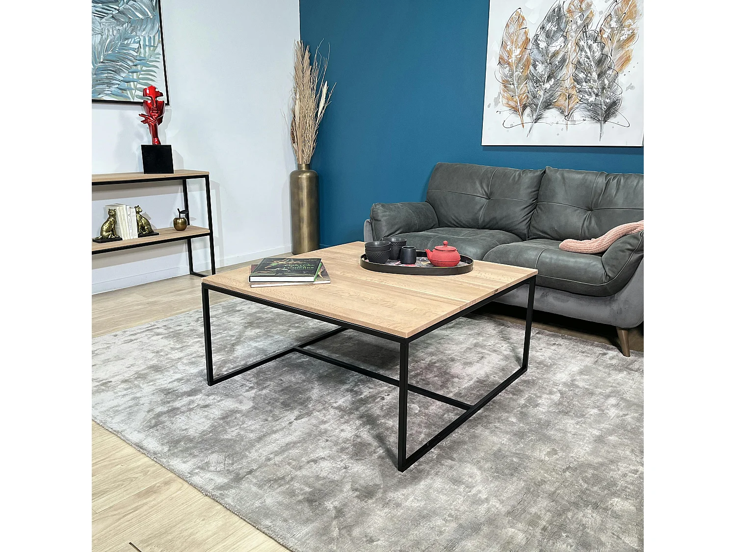 Table basse carrée en chêne massif blanc 100 X 100 PALERME