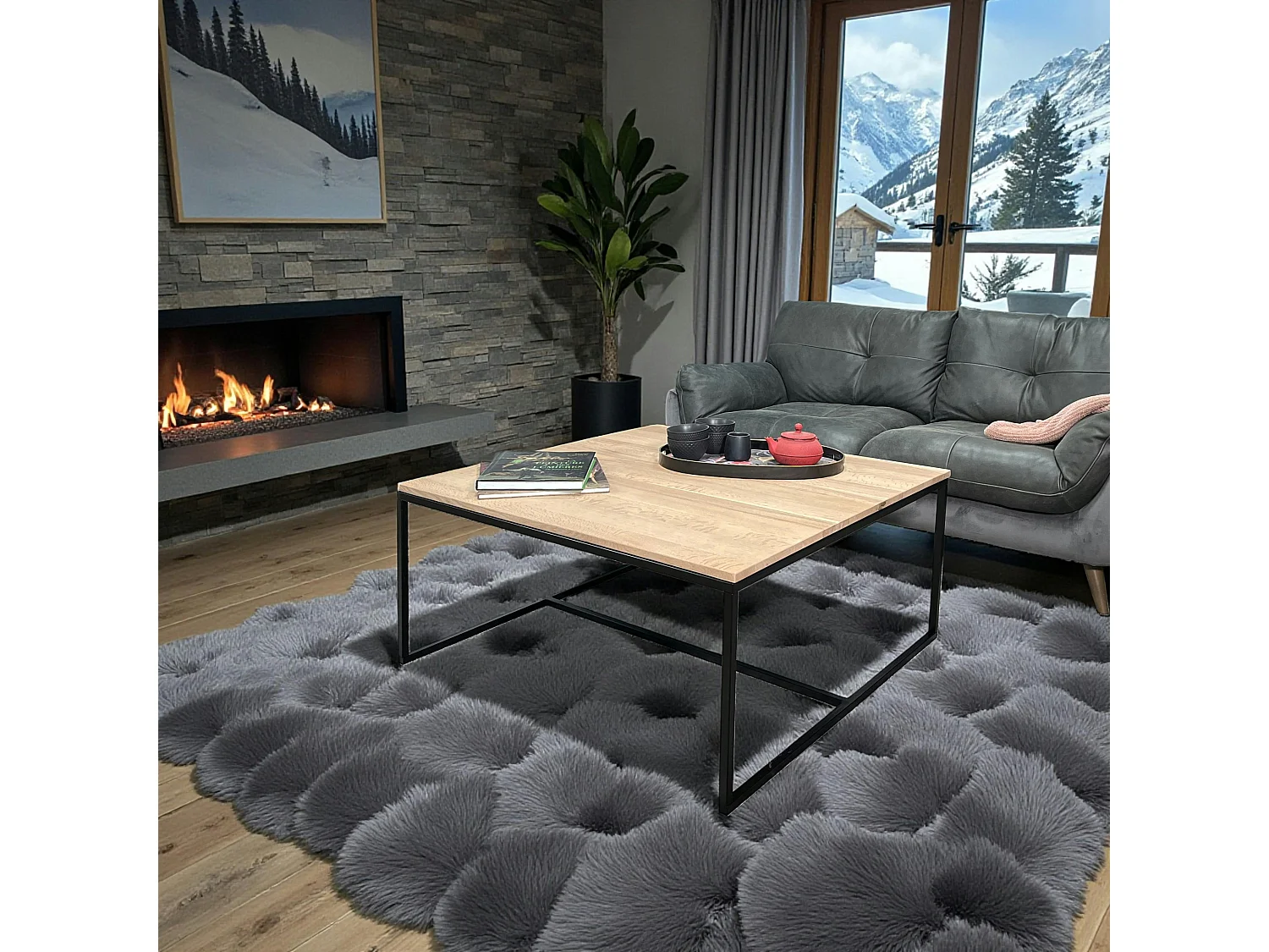 Table basse carrée en chêne massif blanc 100 X 100 PALERME