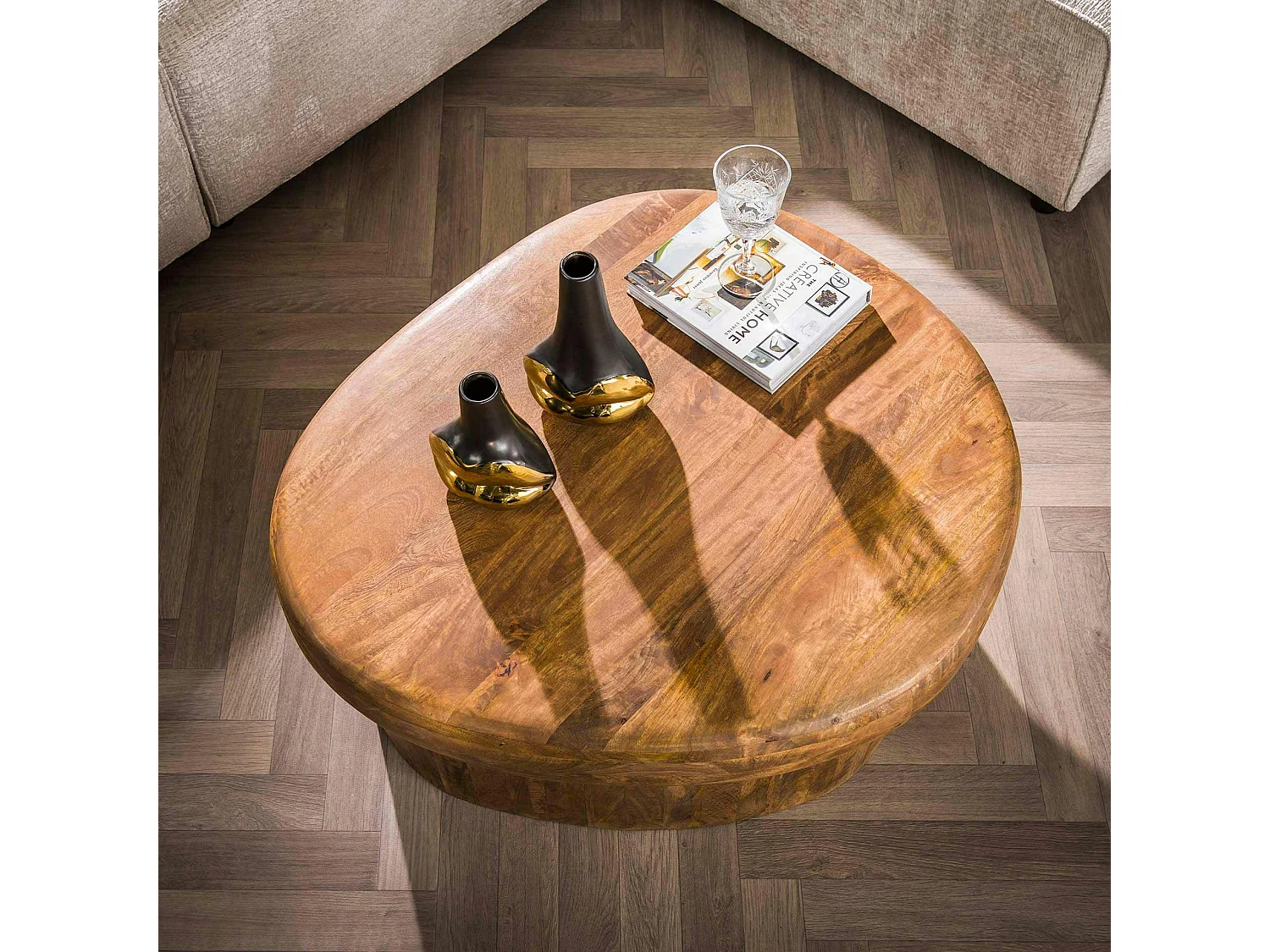 Table basse organique en bois de manguier plateau épais DELHI