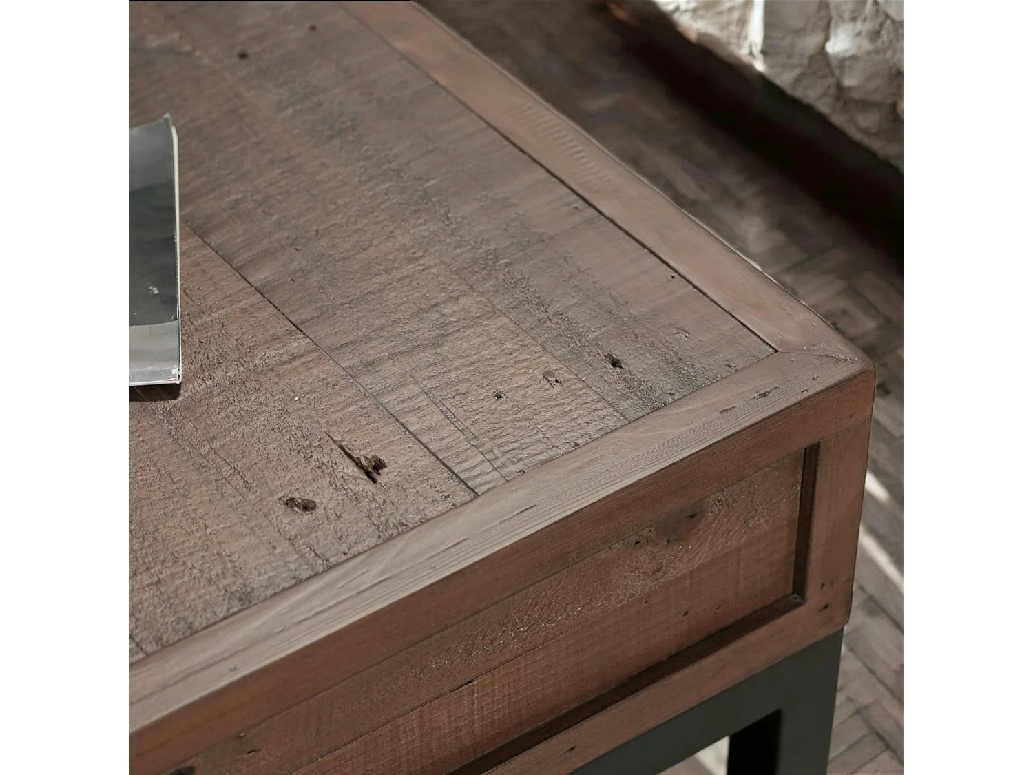 Table basse bois brun recyclé double plateau 2 tiroirs SAMOA