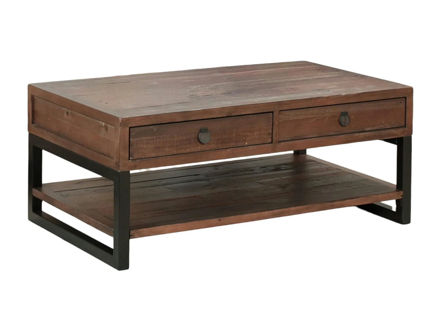 Table basse bois brun recyclé double plateau 2 tiroirs SAMOA