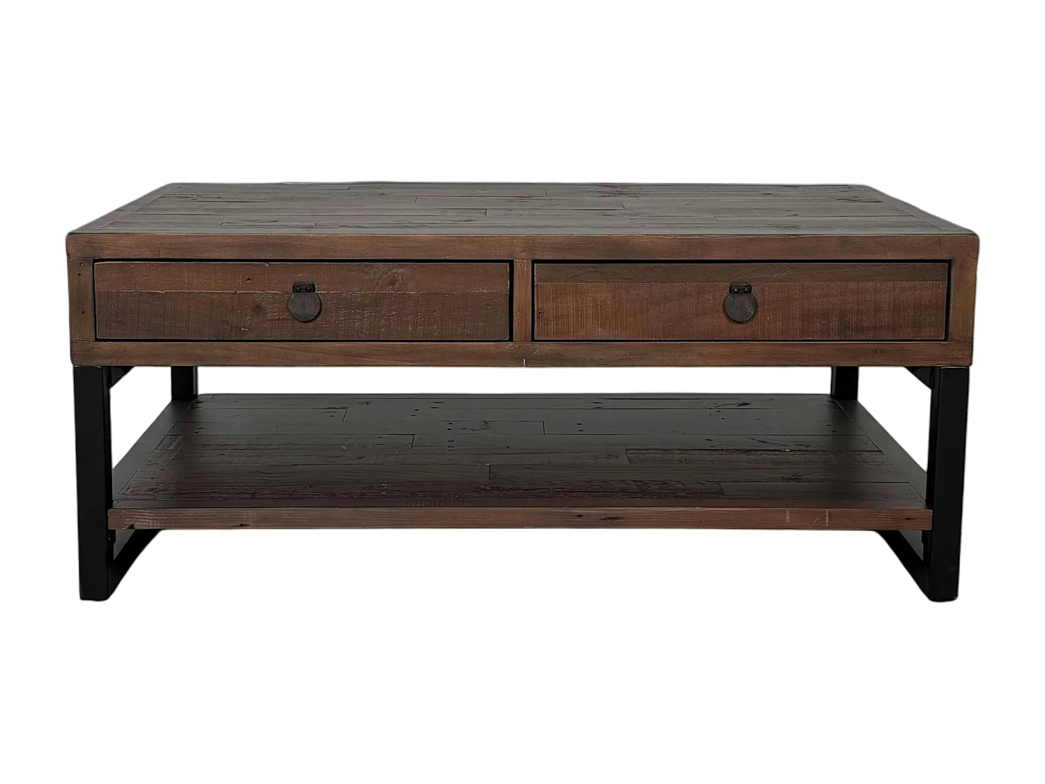 Table basse bois brun recyclé double plateau 2 tiroirs SAMOA