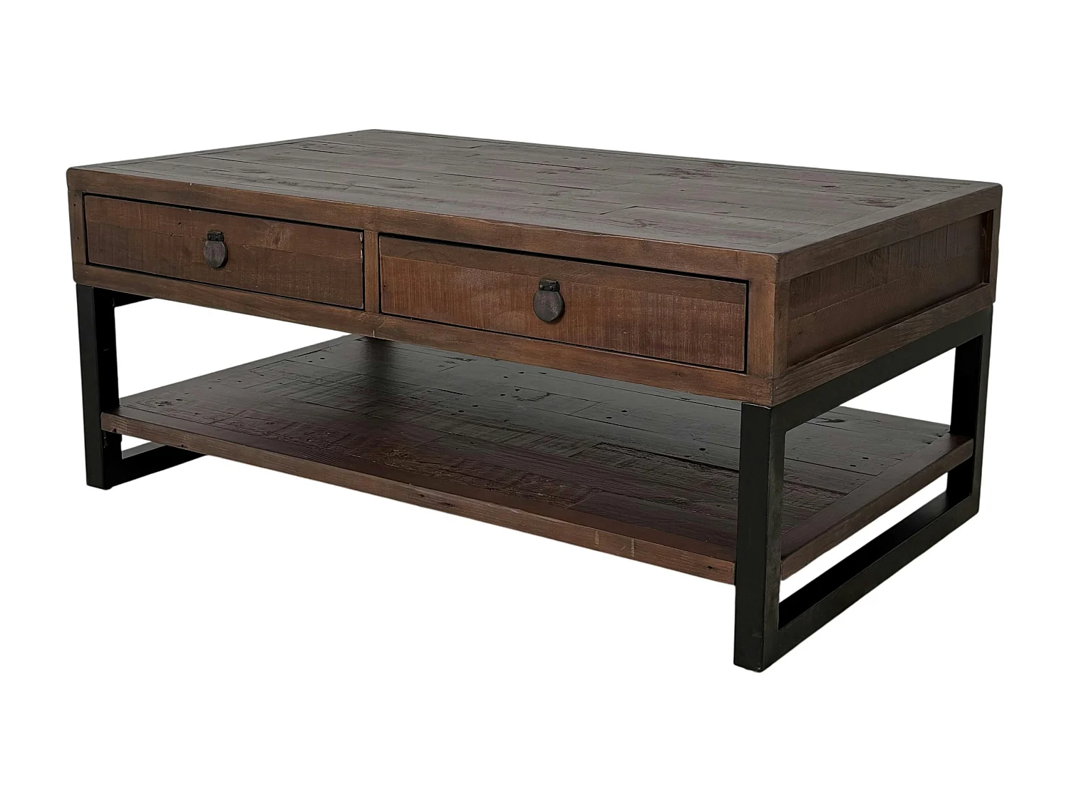 Table basse bois brun recyclé double plateau 2 tiroirs SAMOA
