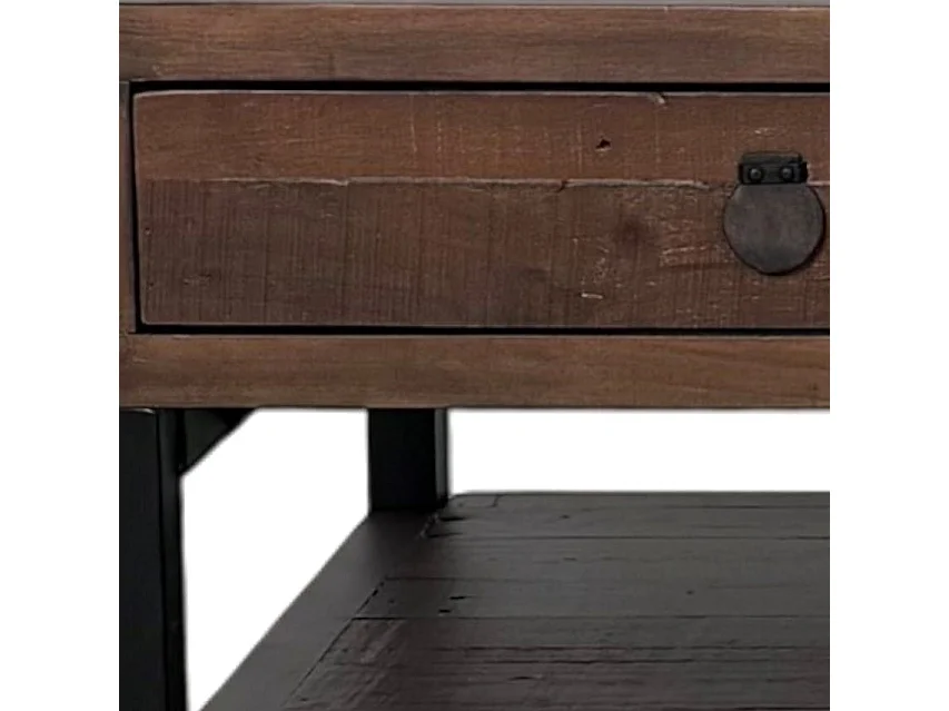 Table basse bois brun recyclé double plateau 2 tiroirs SAMOA