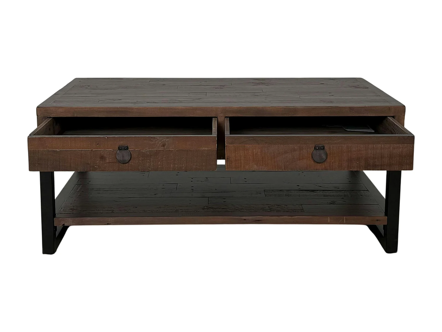 Table basse bois brun recyclé double plateau 2 tiroirs SAMOA