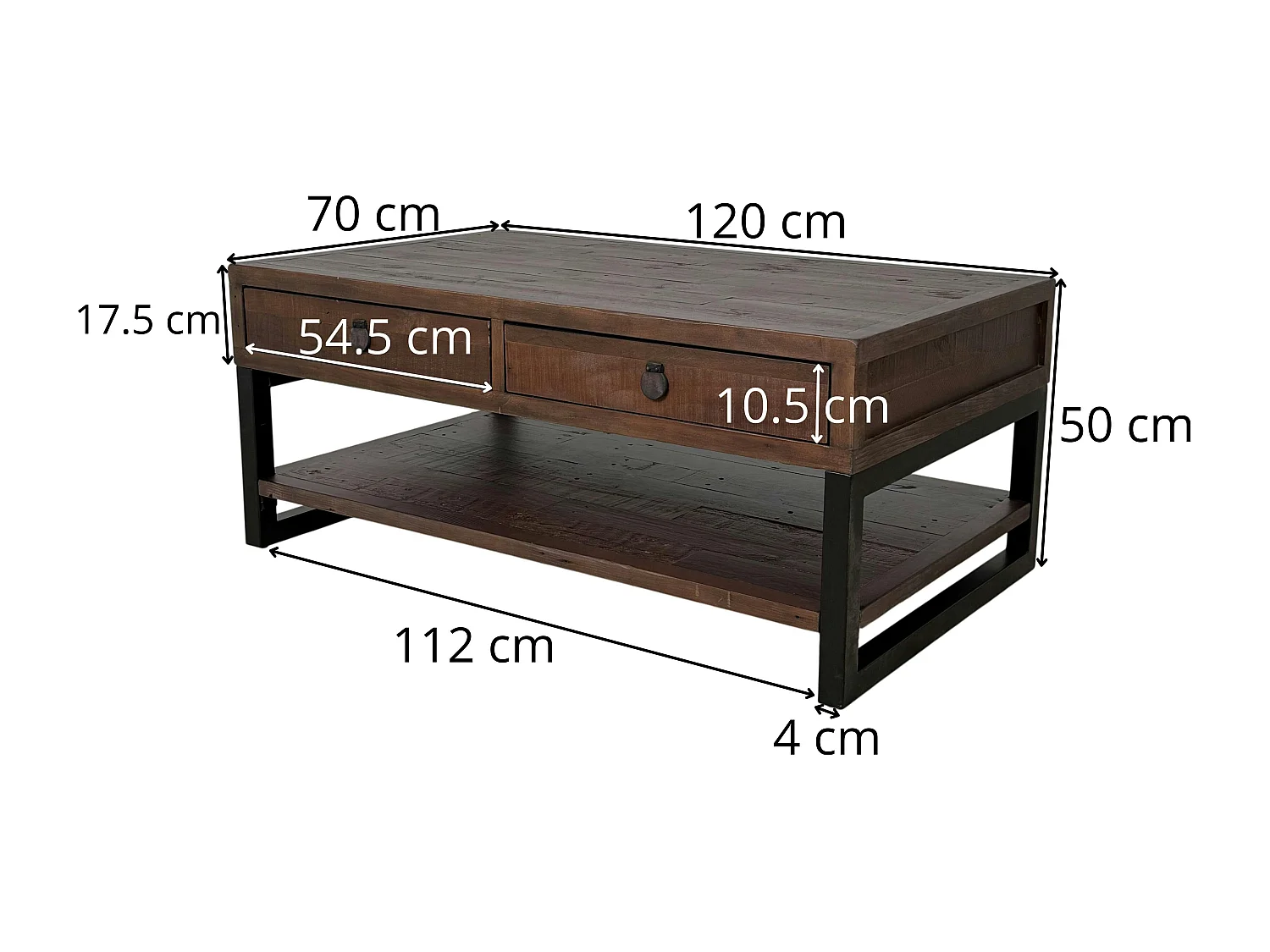 Table basse bois brun recyclé double plateau 2 tiroirs SAMOA