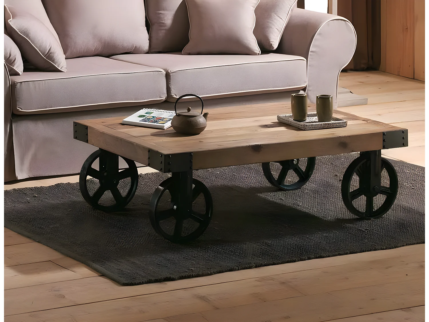 Table basse industrielle roulettes LANDAISE