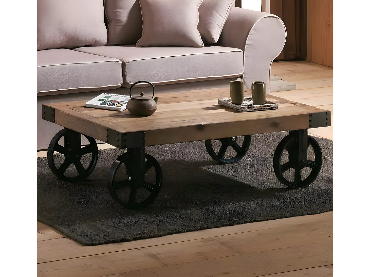 Table basse industrielle roulettes LANDAISE