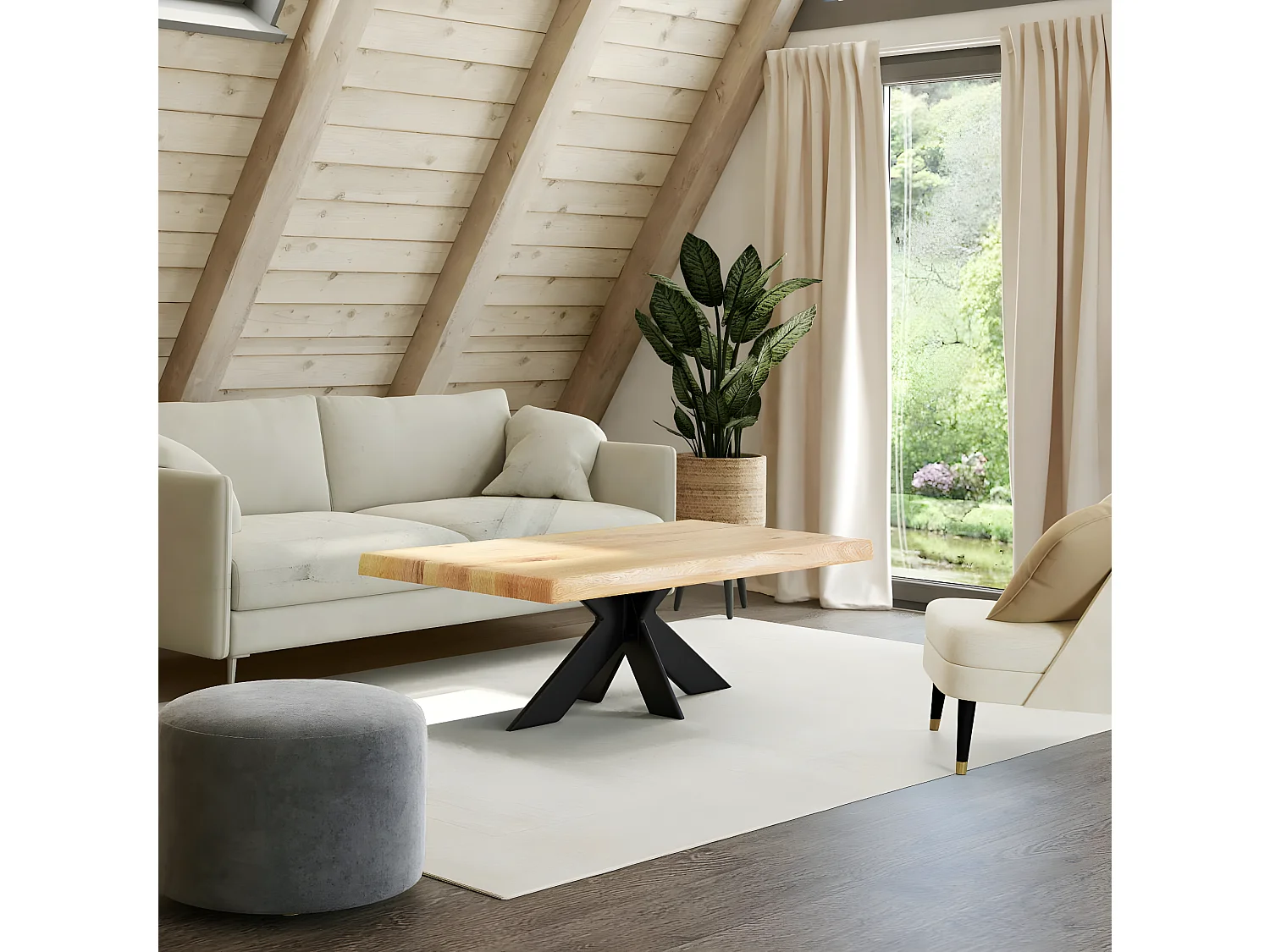 Table basse design en chêne huilé avec bords naturels PALERME