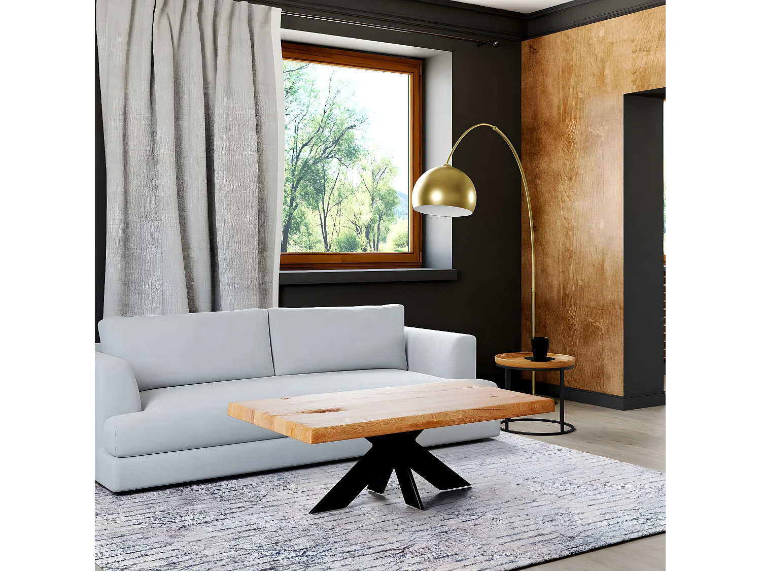 Table basse design en chêne huilé avec bords naturels PALERME