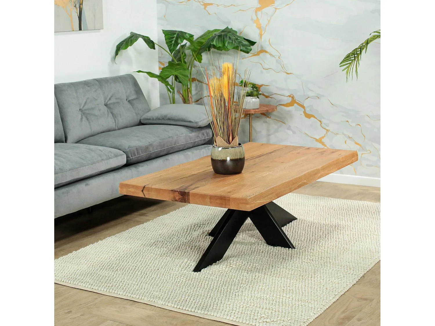 Table basse design en chêne huilé avec bords naturels PALERME