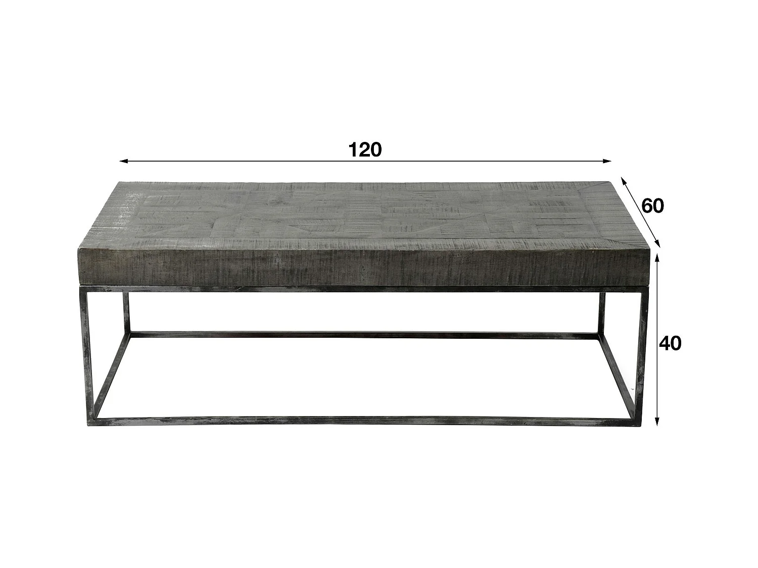 Table basse grise bois massif 120 cm LUCKNOW