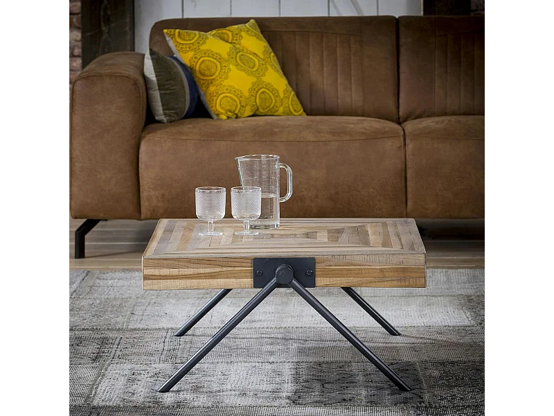 Table basse carrée teck recyclé acier 70 cm JAVA