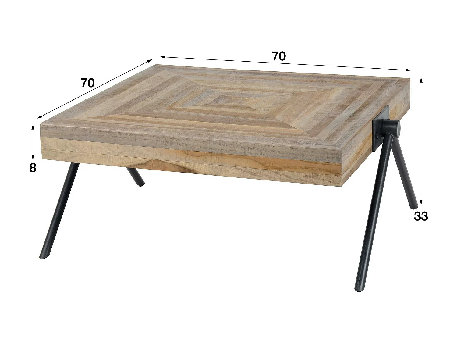 Table basse carrée teck recyclé acier 70 cm JAVA