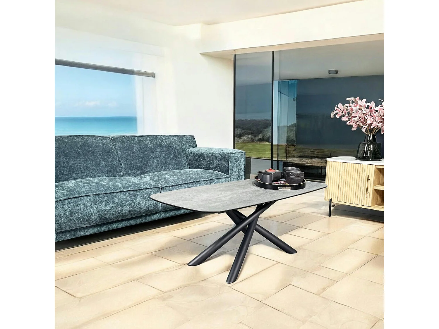 Table basse en céramique anthracite bords ronds LOMBARDIE