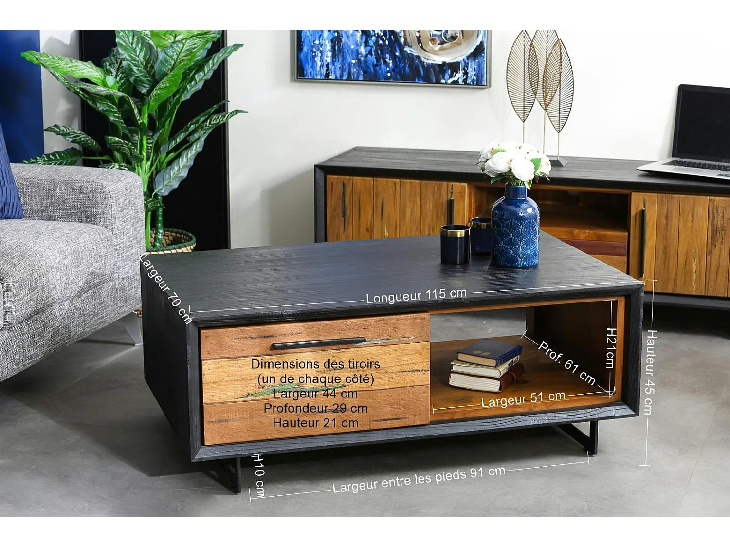 Table basse bois recyclé de bateau PHOENIX