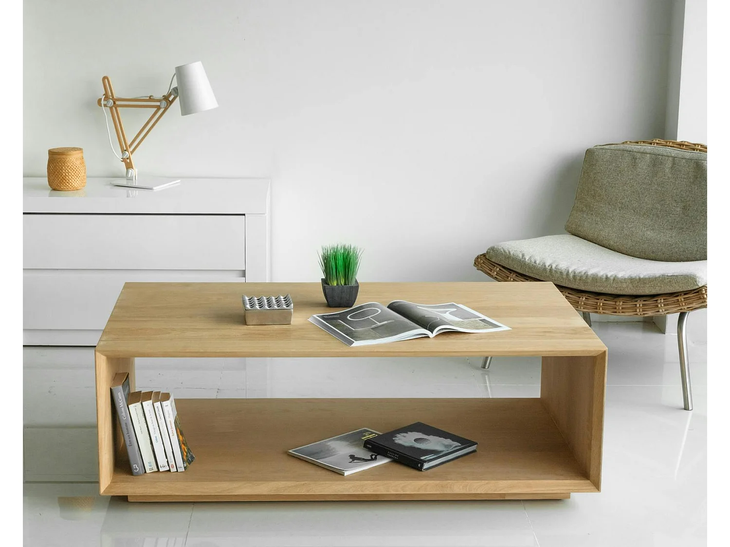 Table basse en Chêne massif naturel double plateaux 120x70x40cm KUBICO