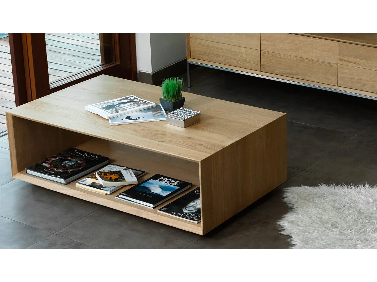 Table basse en Chêne massif naturel double plateaux 120x70x40cm KUBICO