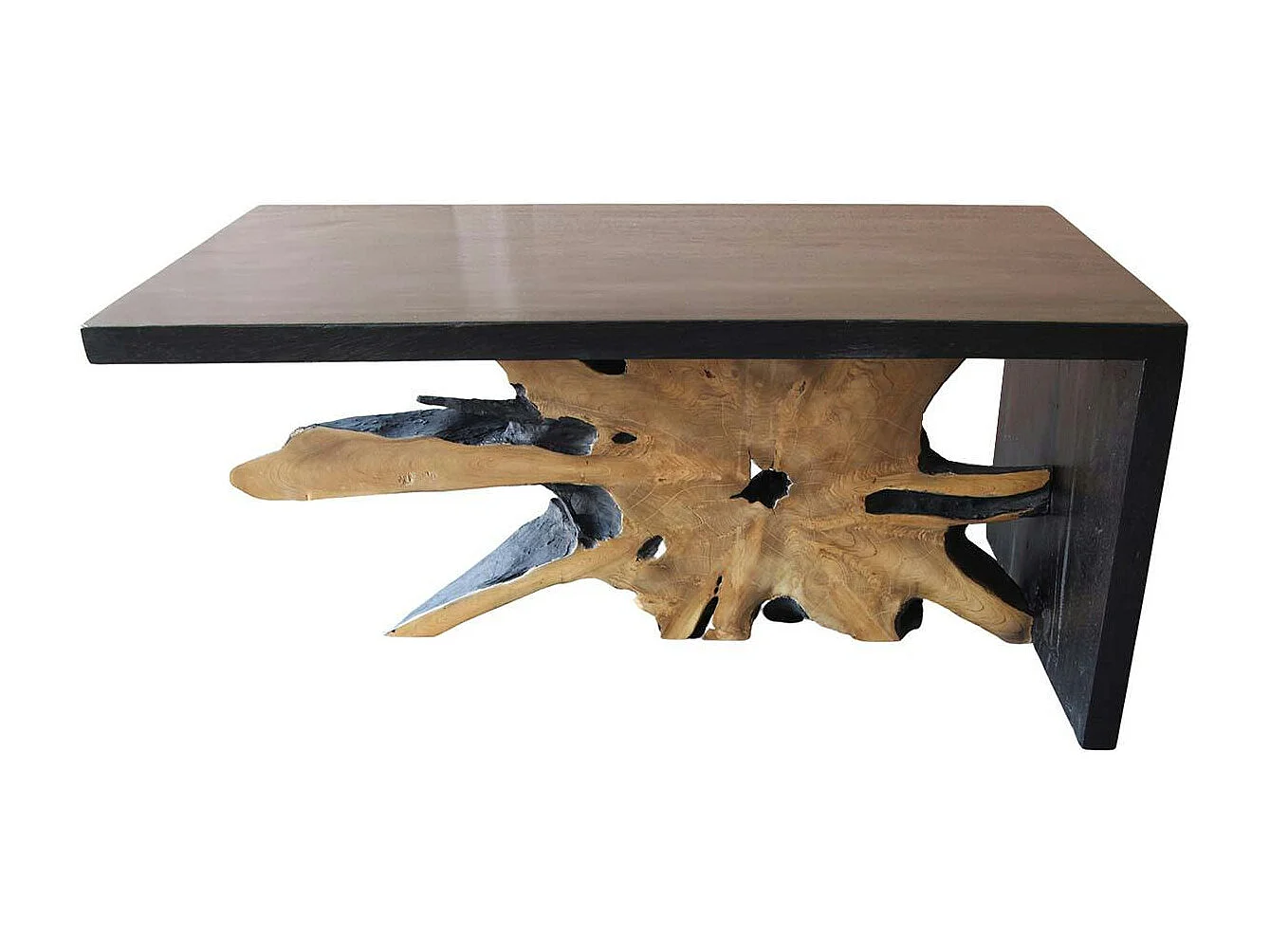 Table basse racine de teck contour bois noir ARIZONA