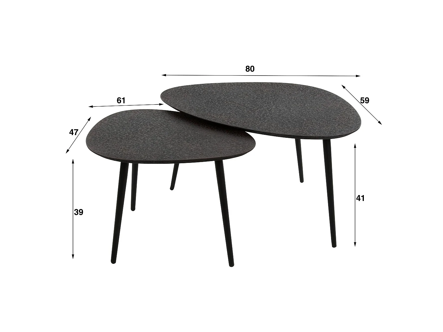 Table basse design organique grise (2 pièces) RALF