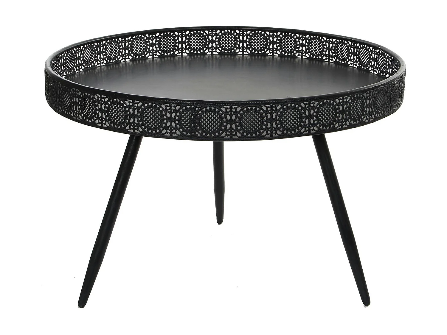 Table basse métal noir motifs ajourés grand modèle