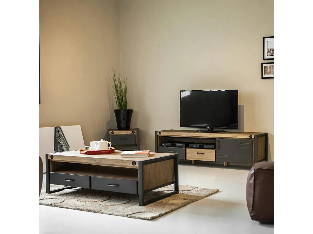 Table basse industrielle bois métal boulons BROOKLYN