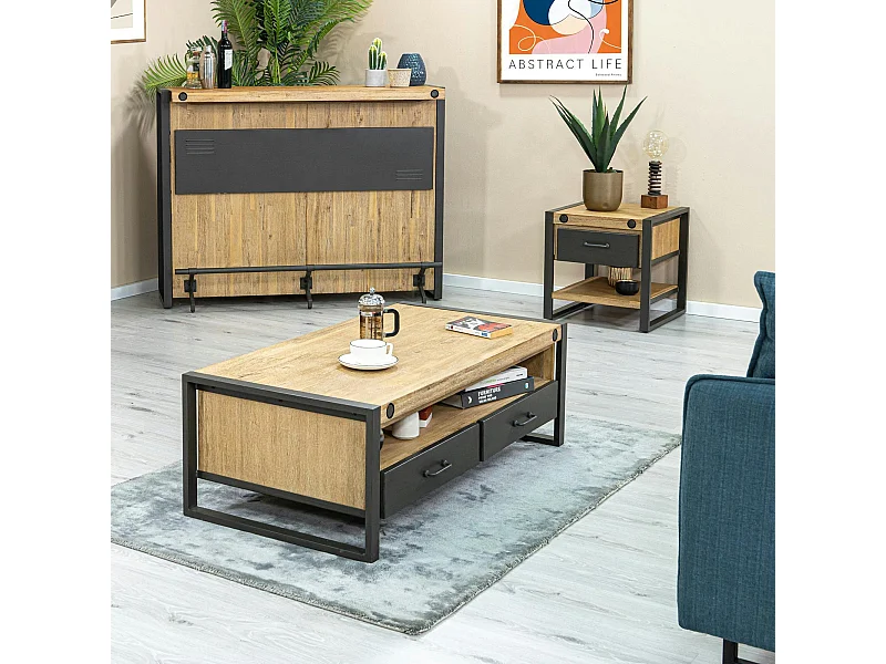 Table basse industrielle bois métal boulons BROOKLYN
