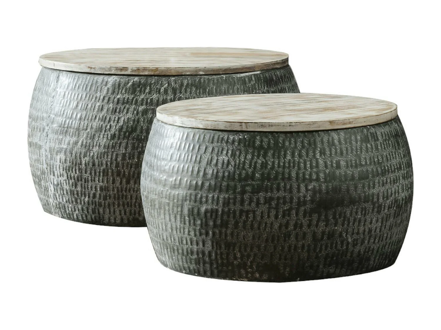 Table basse ronde acier martelé manguier (2 pièces)