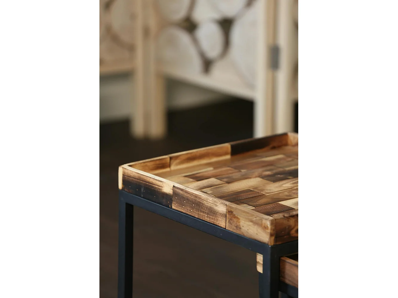 Table gigogne carrée en bois d'acacia recyclé (lot de 2)