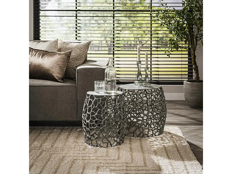 Bout de canapé nickel noir aluminium motifs ajourés (2 pièces)